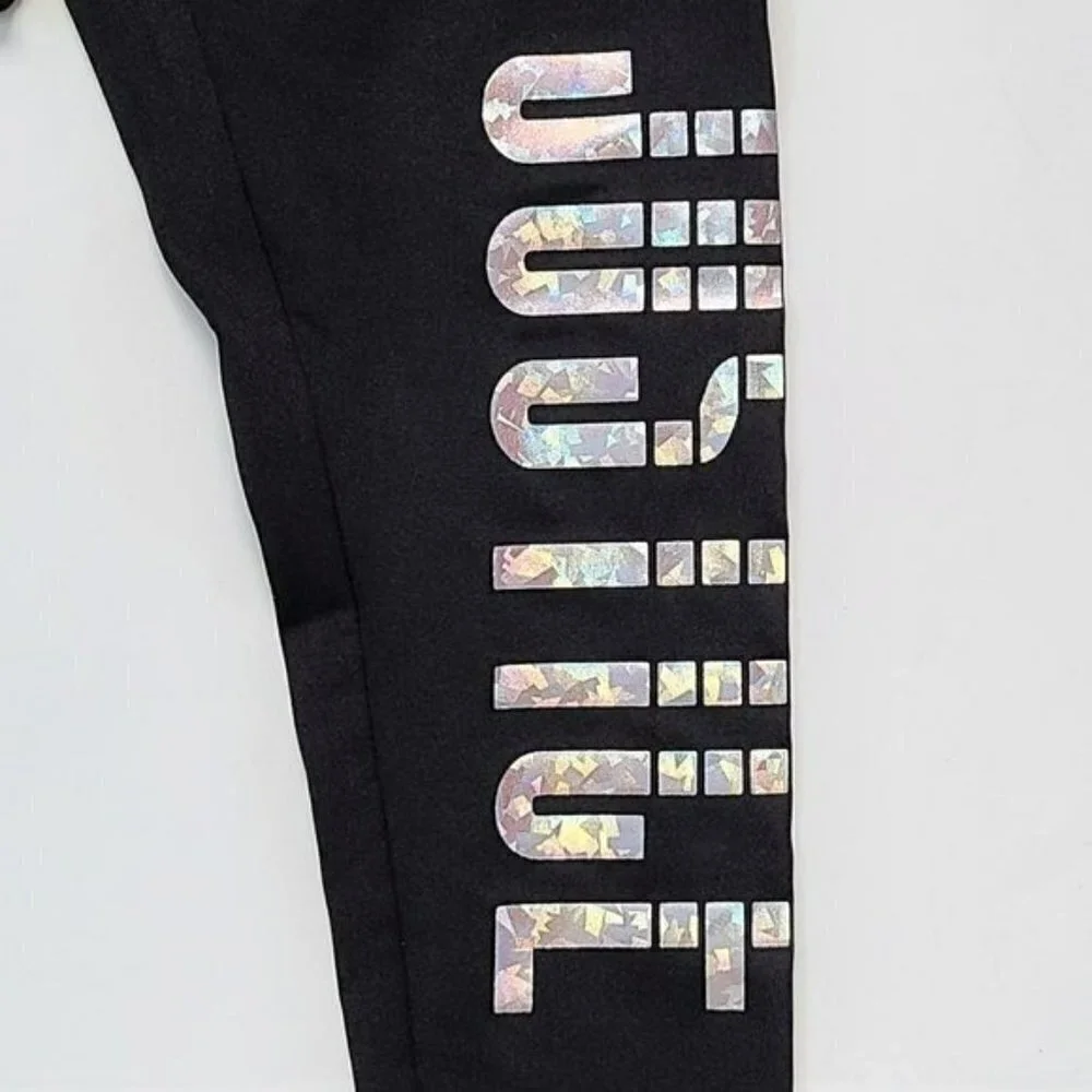 NWT JUSTICE Big Girls Hologram Logo Active Fit Pants Leggings